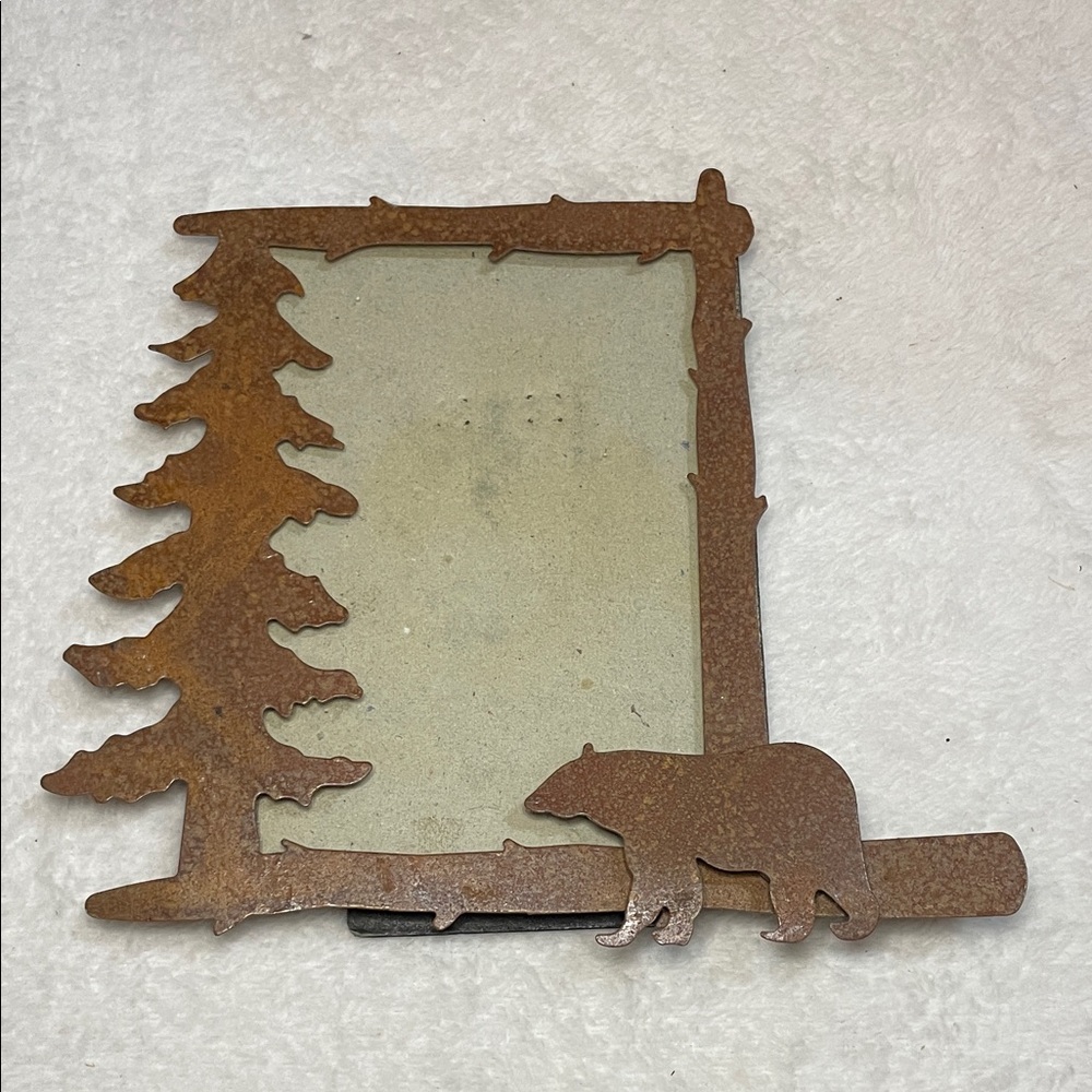 Midwest Rustic Metal Brown Bear and Pine Tree Wall Photo Frame